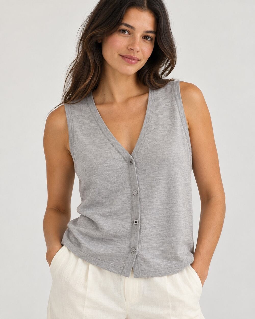 Almina Concept 100% Merino Wool Button Front Sweater Vest Gray NWT M